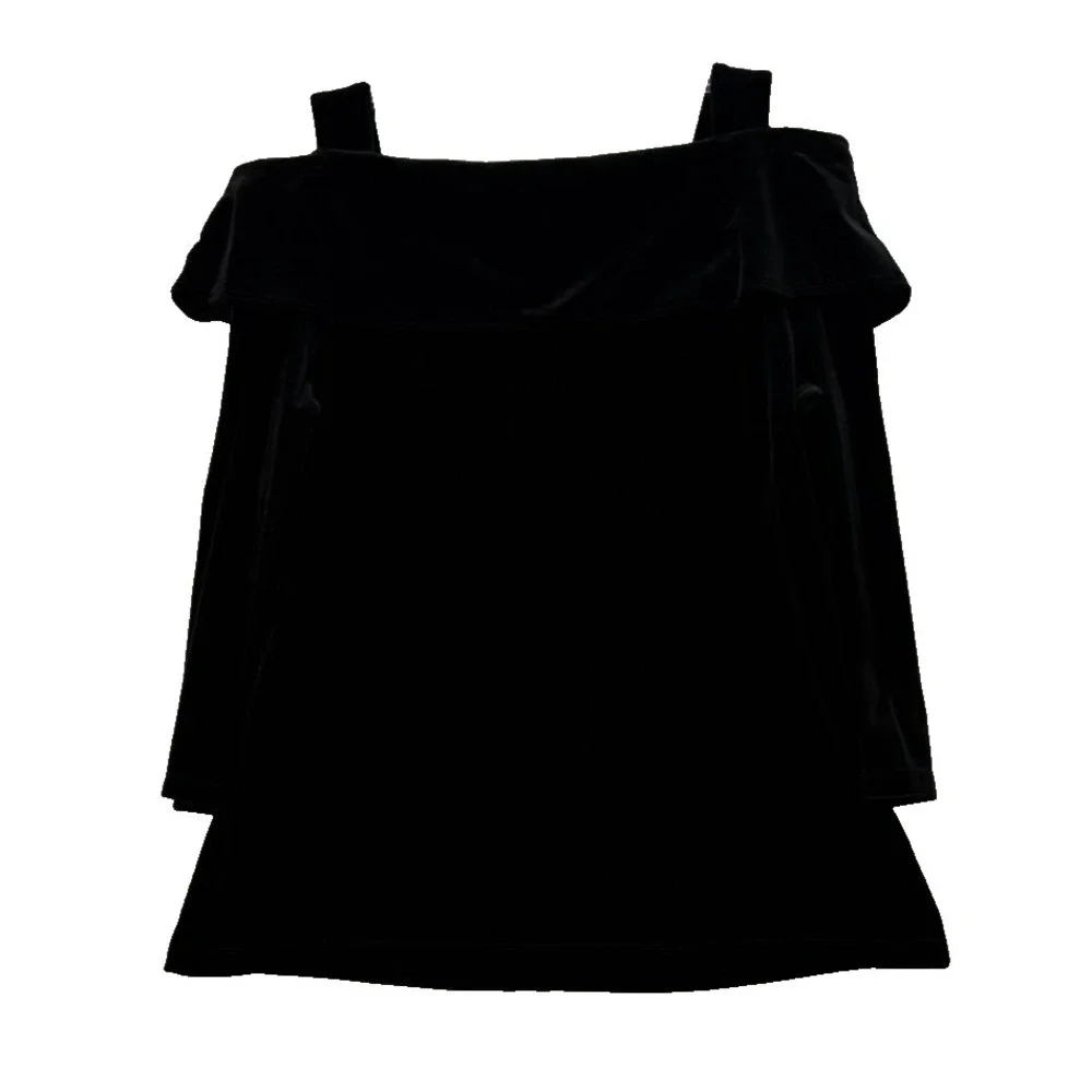 NWT Size Medium‎ Susan Graver Black Velvet Off Shoulder Stretch 3/4 Sleeve Top